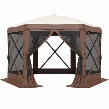 Garvee 13x13 ft Screen Tent with 6 Wind Panels - Instant Setup Outdoor Canopy, Wind & Rain Resistant Shelter with Full Mesh Walls for Camping, Backyard and Garden,Khaki