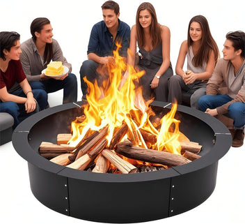 Garvee 48-Inch Smokeless Fire Pit Ring, Easy Install Iron Panels, Rust-Proof Painted Steel, Freestanding or In-Ground Use, Outdoor Camping