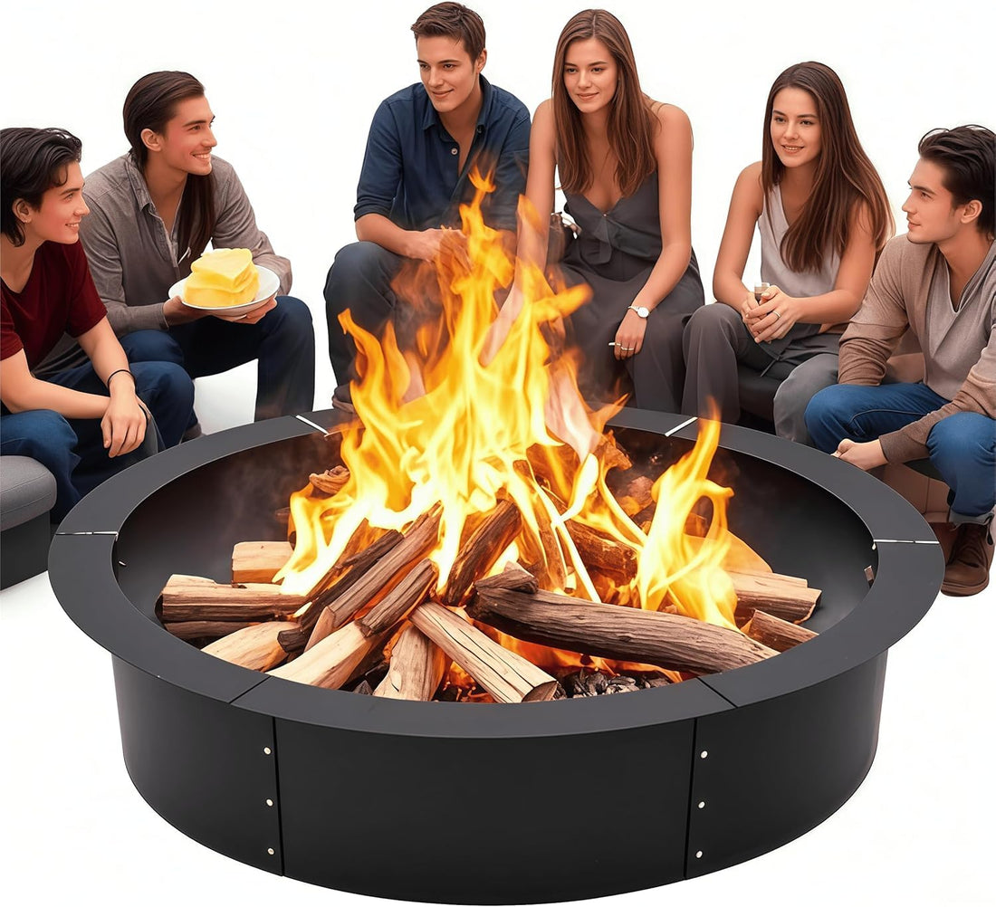 Garvee 48-Inch Smokeless Fire Pit Ring, Easy Install Iron Panels, Rust-Proof Painted Steel, Freestanding or In-Ground Use, Outdoor Camping