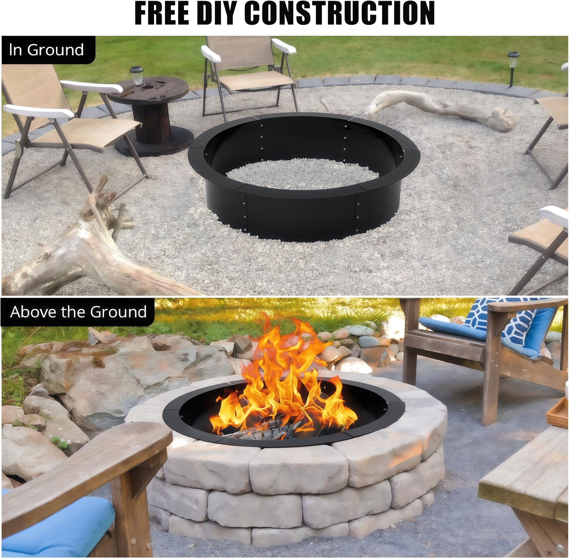 Garvee 48-Inch Smokeless Fire Pit Ring, Easy Install Iron Panels, Rust-Proof Painted Steel, Freestanding or In-Ground Use, Outdoor Camping