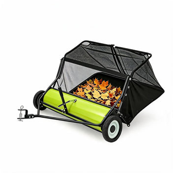 Garvee Heavy-Duty Tow-Behind Lawn Brusher - 48" Brush Width, 26 cu ft Collector, Adjustable Brush Height, Pull-Behind Leaf & Grass Collector for Riding Mower/Tractor/ATV - Green 48 in
