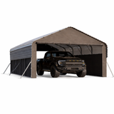 Garvee 12'X24'X9' Enclosed Oversized Metal Carport, Steel Heavy Duty Carport for All-Weather, Permanent Shelter for Full-Size Pickup Trucks, Boats, and Tractors - Gray