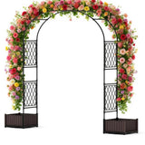 Garvee 78.7" Garden Arbor with 2 Planter Boxes, PE Coated Metal Garden Arch Trellis for Climbing Plants, Decorative Archway Wedding Arch Frame, Weather-Resistant Arbor Trellis for Lawn Backyard Yard - Black