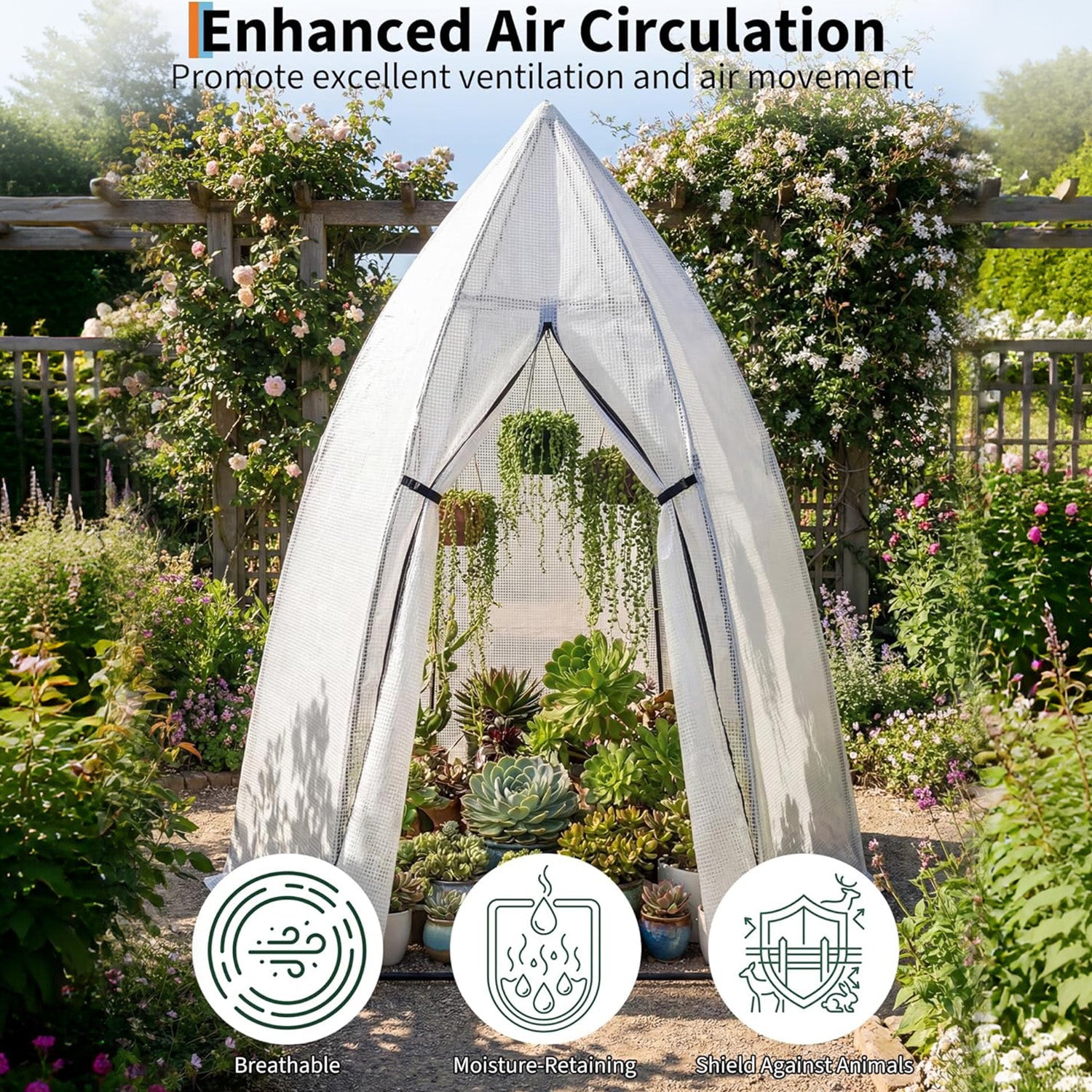 Garvee Mini Hexagonal Greenhouse 54"x54"x71", Portable Walk-In Greenhouse with PE Cover, Roll-Up Door & Mesh Window, Steel Frame for Garden Patio