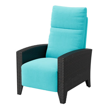 Garvee Black Rattan Outdoor Recliner Chair with 175° Backrest, Footrest, Flip-Up Table & Turquoise Cushion