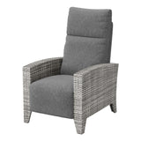 Garvee Gray Rattan Outdoor Recliner Chair with 175° Backrest, Footrest, Flip-Up Table & Light Gray Cushion - Gray