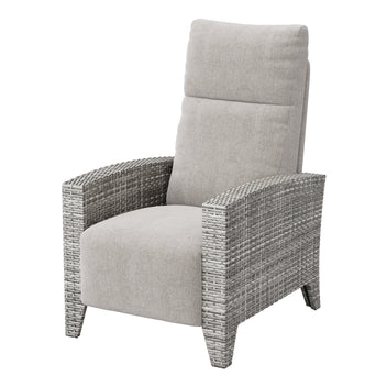 Garvee All-Weather Wicker Patio Recliner Chair with Adjustable Backrest, Footrest, Flip-Up Table & Taupe Cushion