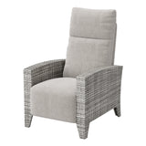 Garvee All-Weather Wicker Patio Recliner Chair with Adjustable Backrest, Footrest, Flip-Up Table & Taupe Cushion - Light Gray