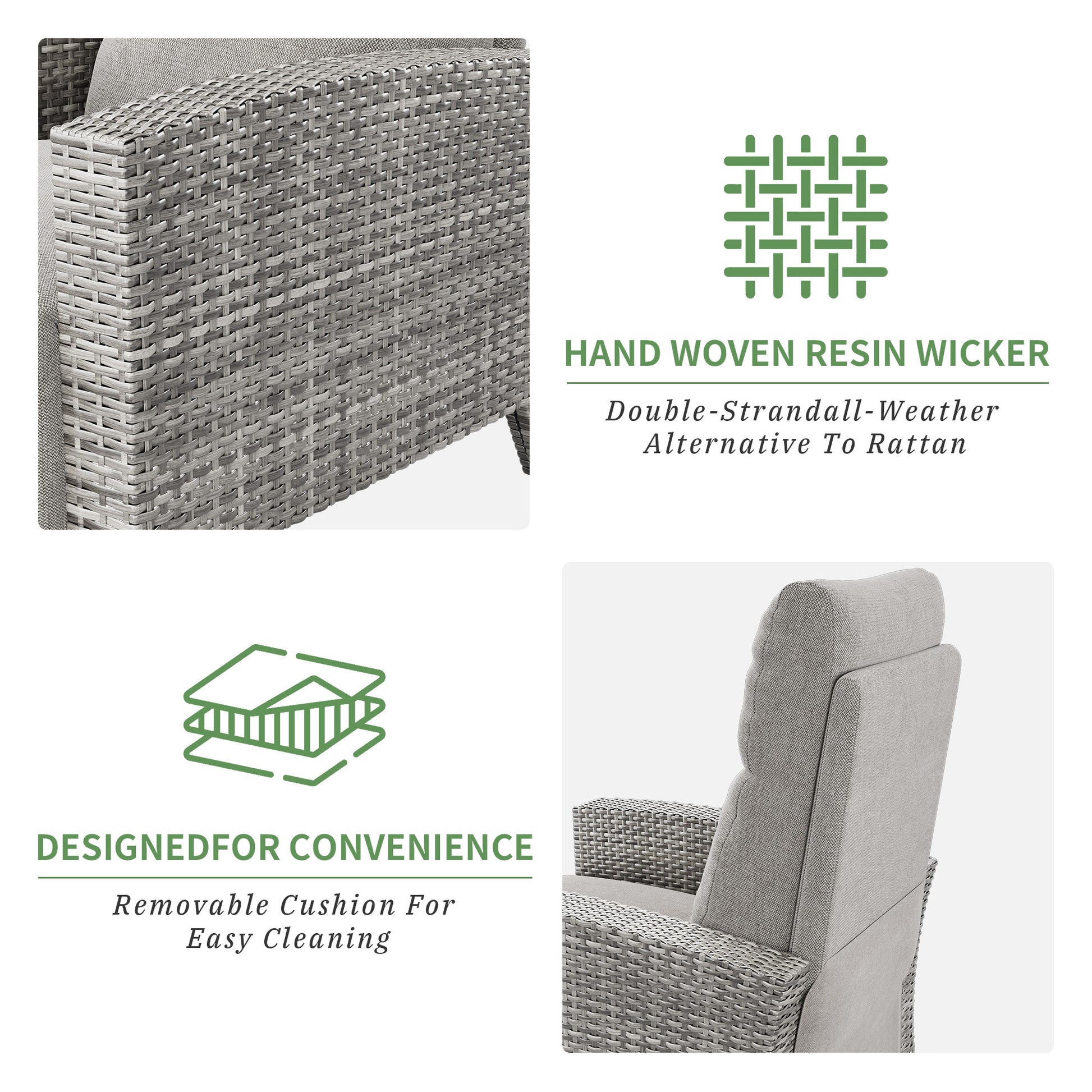 Garvee Outdoor Patio Recliner Chair, 175° Adjustable Wicker Lounge Chair with Footrest, Flip-Up Side Table & Removable Cushion for Porch, Deck, Poolside, Light Gray
