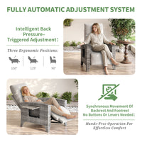 Garvee Outdoor Patio Recliner Chair, 175° Adjustable Wicker Lounge Chair with Footrest, Flip-Up Side Table & Removable Cushion for Porch, Deck, Poolside, Light Gray