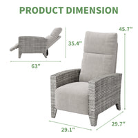 Garvee Outdoor Patio Recliner Chair, 175° Adjustable Wicker Lounge Chair with Footrest, Flip-Up Side Table & Removable Cushion for Porch, Deck, Poolside, Light Gray