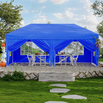 Garvee Heavy-Duty Pop Up Canopy Tent - 10x20ft Waterproof 420D Oxford, UV50+ Protection - 6 Removable Sidewalls, 3 Adjustable Heights - Steel Frame Event Shelter w/ Carry Bag, Weight Bags, Stakes & Guy Ropes - Color: Blue