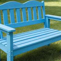 Garvee 2-Person Poly Lumber Outdoor Patio Bench, Weather-Resistant Garden Bench with Curved Backrest, Slatted Seat & Wide Armrests, Blue