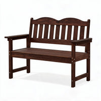 Garvee 2-Person Poly Lumber Outdoor Patio Bench, Weather-Resistant Garden Bench with Curved Backrest, Slatted Seat & Wide Armrests, Brown