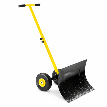 Garvee Snow Shovel with Wheels,29.1" W x 19.3" H Heavy Duty Snow Pusher for Driveway,Ergonomic Snow Pusher Shovel with Snow Removal Adjustable Angle & Height Handle for Driveway, Pavement,Yellow