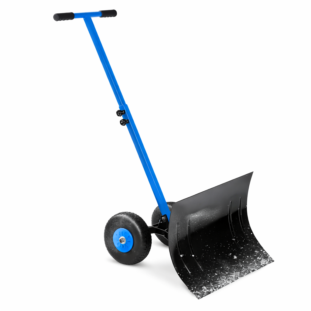 Garvee Snow Shovel with Wheels,29.1" W x 16.5" H Heavy Duty Snow Pusher for Driveway,Ergonomic Snow Pusher Shovel with Snow Removal Adjustable Angle & Height Handle for Driveway, Pavement,Blue