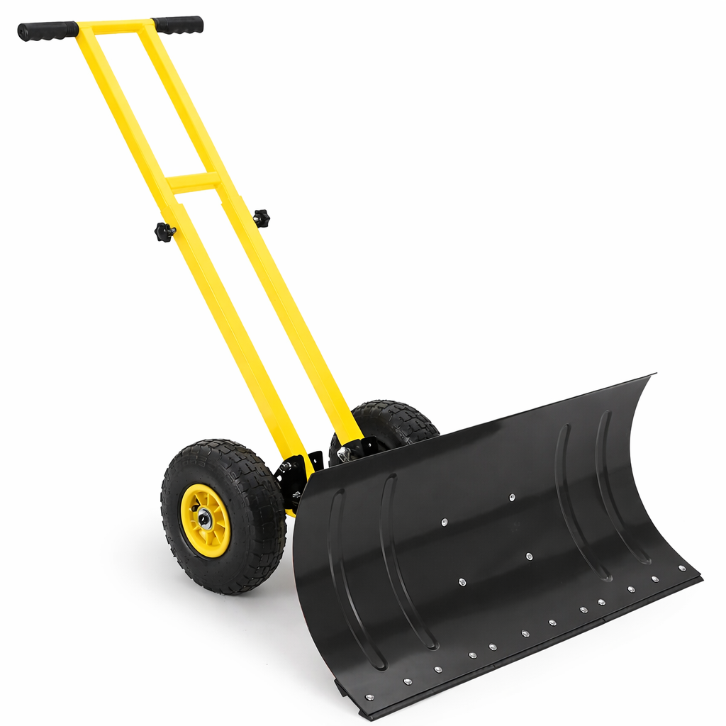 Garvee 29"W X 19.8"H Snow Shovel with Wheels Carbon Steel 29" Metal Blade Adjustable Handle & Angles Double Rod Design Anti-Slip Grip for Driveways Sidewalks Yards