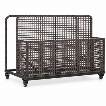 Garvee 2-Section Rolling Pool Float Storage Organizer, Outdoor Wicker PE Rattan Pool Caddy with Wheels for Pool Toys, Floats, Noodles & Patio Accessories, Black-Brown