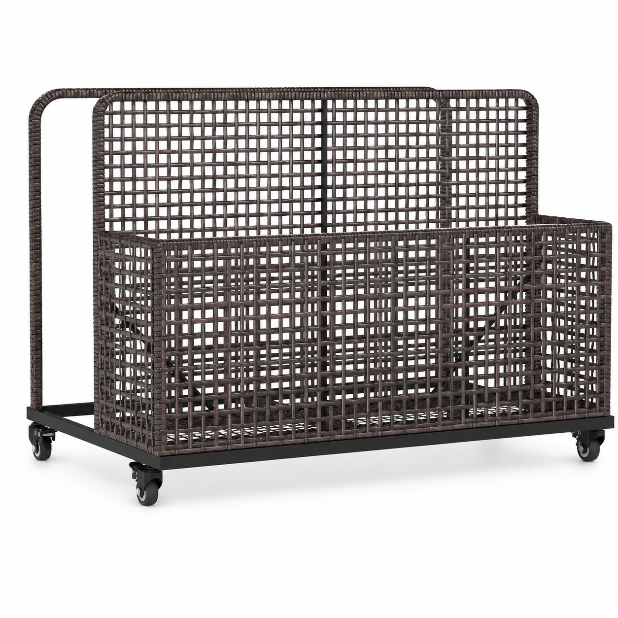 Garvee 2-Section Rolling Pool Float Storage Organizer, Outdoor Wicker PE Rattan Pool Caddy with Wheels for Pool Toys, Floats, Noodles & Patio Accessories, Black-Brown
