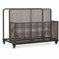 Garvee 2-Section Rolling Pool Float Storage Organizer, Outdoor Wicker PE Rattan Pool Caddy with Wheels for Pool Toys, Floats, Noodles & Patio Accessories, Black-Brown