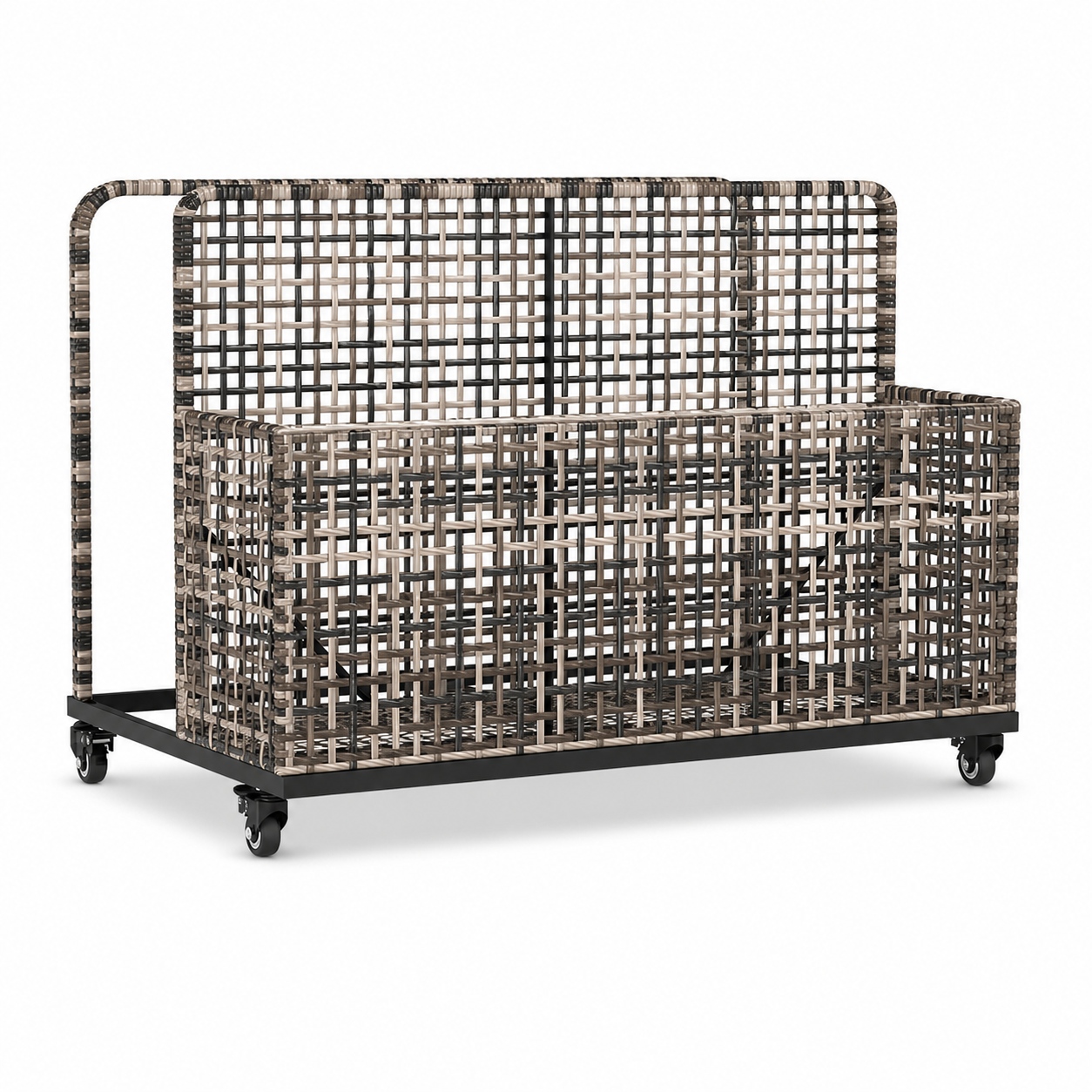 Garvee 2-Section Rolling Pool Float Storage Organizer, Outdoor Wicker PE Rattan Pool Caddy with Wheels for Pool Toys, Floats, Noodles & Patio Accessories, Grey