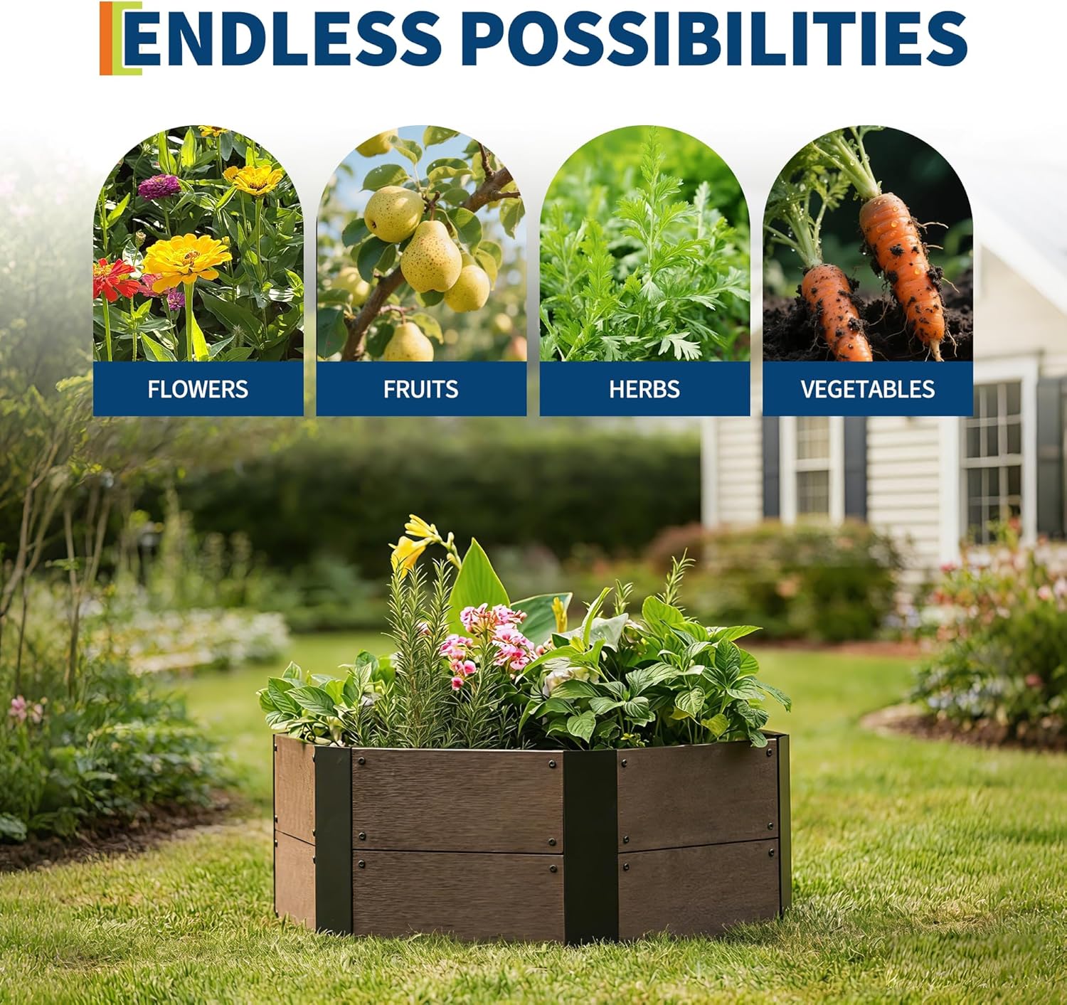 Garvee Hexagon Raised Garden Bed Kit – 6-Panel Wood Look Planter Box – 12.8" Deep Large Planting Container for Herbs, Vegetables, Flowers – Indoor/Outdoor Use on Patio, Balcony, Yard