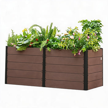Garvee 48" x 25" x 29" Composite Raised Garden Bed, Wood-Look Open-Bottom Deep Planter Box with Reinforced Steel Corners for Vegetables, Herbs & Flowers, Brown
