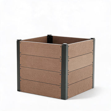 Garvee 25" × 25" × 23" Wood-Look Composite Raised Garden Bed, Planter Box with Bottom Panel & Drainage, Brown