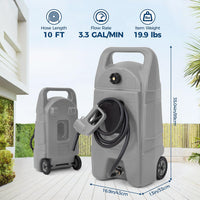 Garvee Upgraded 15-Gallon Gas Can & Fuel Tank - Portable Fuel Caddy with Manual Transfer Pump, 10FT Hose, and Wheels, Heavy-Duty Leak-Proof Design for Lawn Mowers, Tractors, Cars, Boats, ATVs, and Snow Blowers, Grey