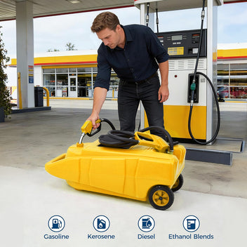 Garvee 15 Gallon Gas Can Fuel Tank Container With Manual 10 FT Siphon Pump Portable Diesel Gas Storage Caddy Wheels For Car ATV Boat Tractor Snow Blower Generator, Yellow