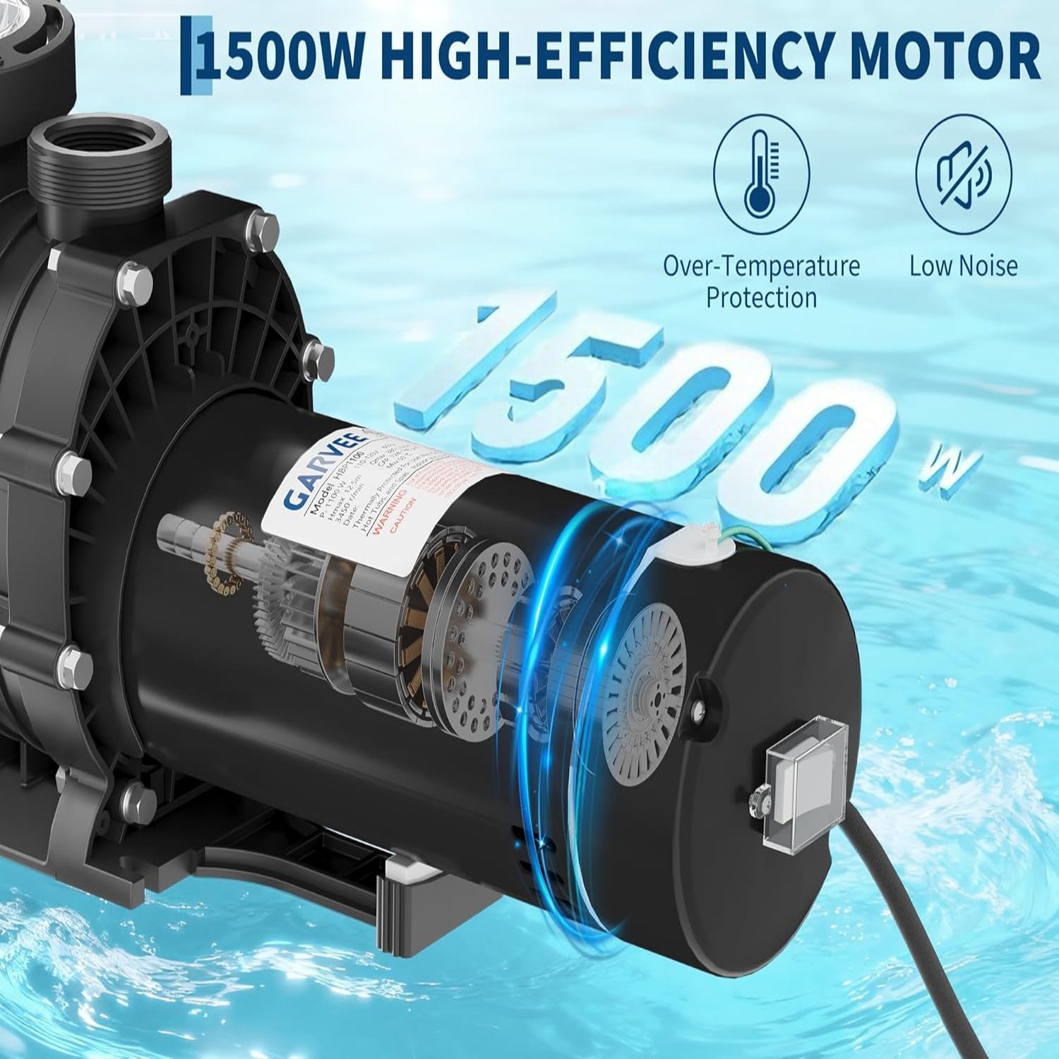 Garvee 1.5HP Pool Pump 1100W, 220V Swimming Pool Pump for Above Ground & Inground Pools, High Flow Copper Motor, Durable Thermoplastic Body with Strainer Basket