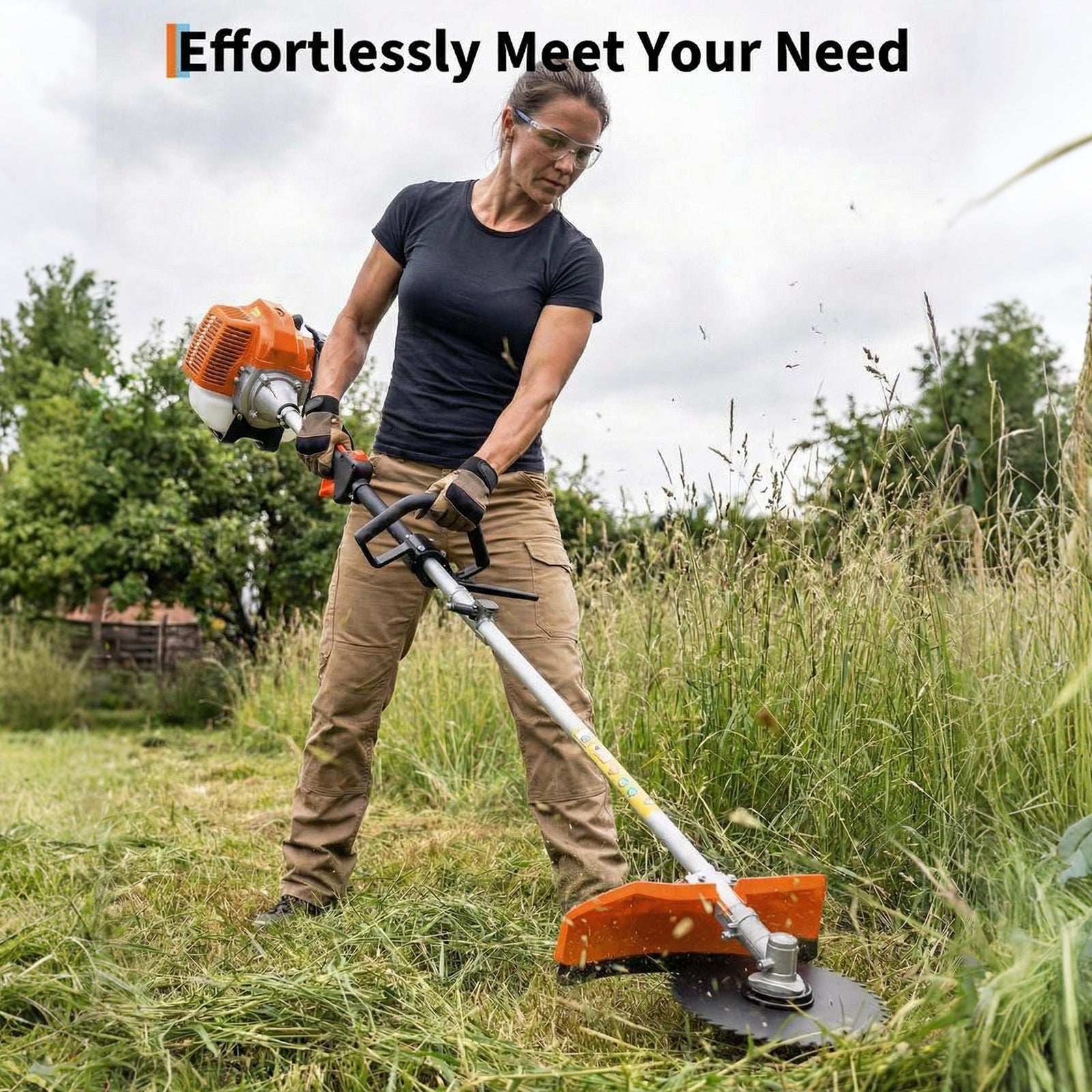 Garvee 43cc Gas String Trimmer, 3-in-1 Weed Wacker & Brush Cutter, 17" Cutting Path, Anti-Vibration, Aluminum Shaft, Shoulder Strap