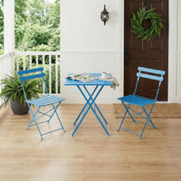 Garvee 3-Piece Folding Patio Bistro Set, Space-Saving Metal Table & 2 Chairs, Weather-Resistant, No Assembly, for Balcony, Garden & Outdoor – Blue