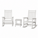 Garvee 3-Piece HDPE Patio Rocking Chair Set with Side Table, High Back Porch Rockers, White - White