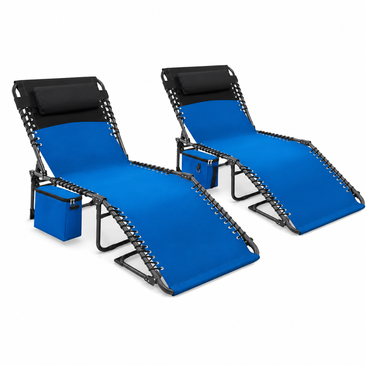 Garvee Folding Chaise Lounge Chair, 5-Position Adjustable Sun Lounger with Face Hole, Pillow, Side Pocket, Blue