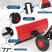 Garvee 29"W X 20"H Snow Pusher Shovel with Wheels,Heavy Duty Steel Snow Shovel with Wheels,Angled Blade Efficient Snow Removal With5-Position Angled Blade & Adjustable Handle for Doorway, Sidewalk