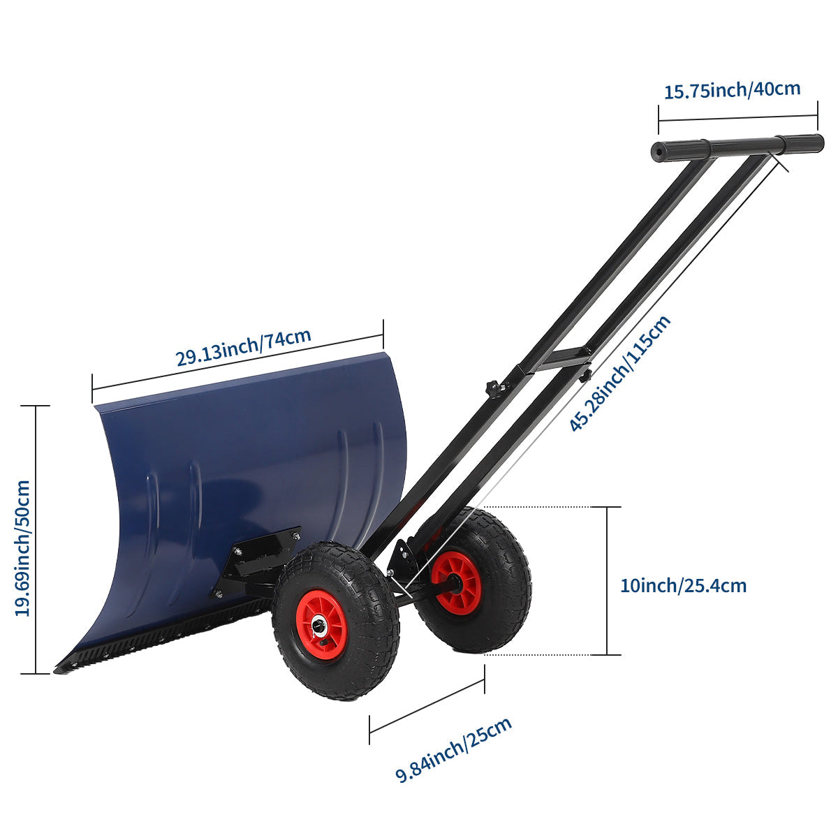 Garvee 29"W X 20"H Metal Snow Shovel for Driveway, Large Ergonomic Snow Pusher Shovel with Wheels & Adjustable Angle Blade, Perfect for Doorway, Sidewalk & Garden, Navy Blue