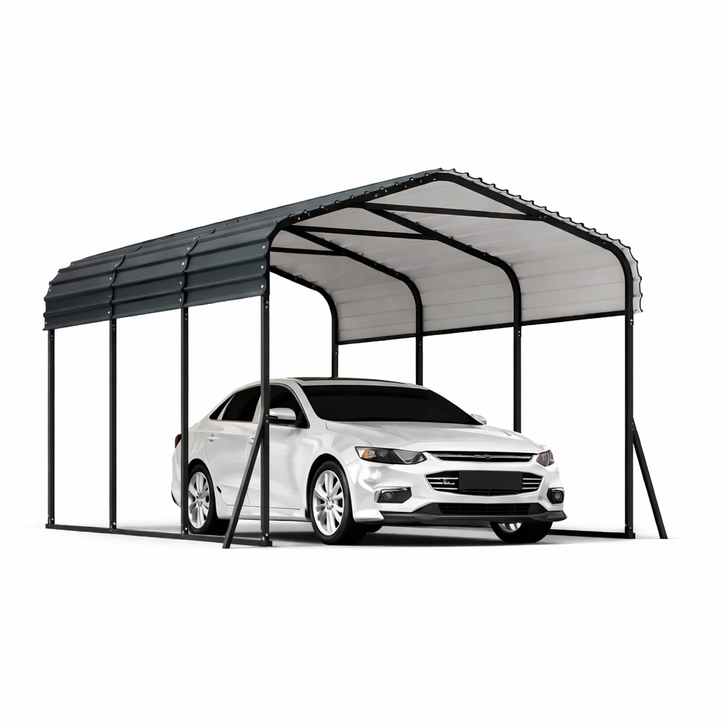Garvee Heavy Duty 10x15 FT Metal Carport – Outdoor Garage Shelter with Galvanized Steel Roof, Reinforced Base, for SUV, Truck, Boat, Storage – Gray
