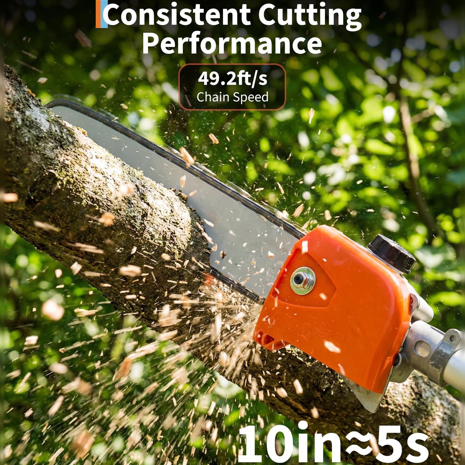 Garvee 52cc Gas Pole Saw, 12" Bar 2-Stroke Tree Pruner with 9.5 ft Extendable Reach, Anti-Vibration Handle, Auto Oiler, Aluminum Shaft for Tree Trimming