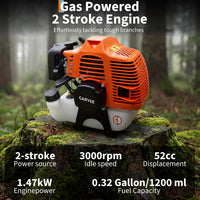 Garvee 52cc Gas Pole Saw, 12" Bar 2-Stroke Tree Pruner with 9.5 ft Extendable Reach, Anti-Vibration Handle, Auto Oiler, Aluminum Shaft for Tree Trimming