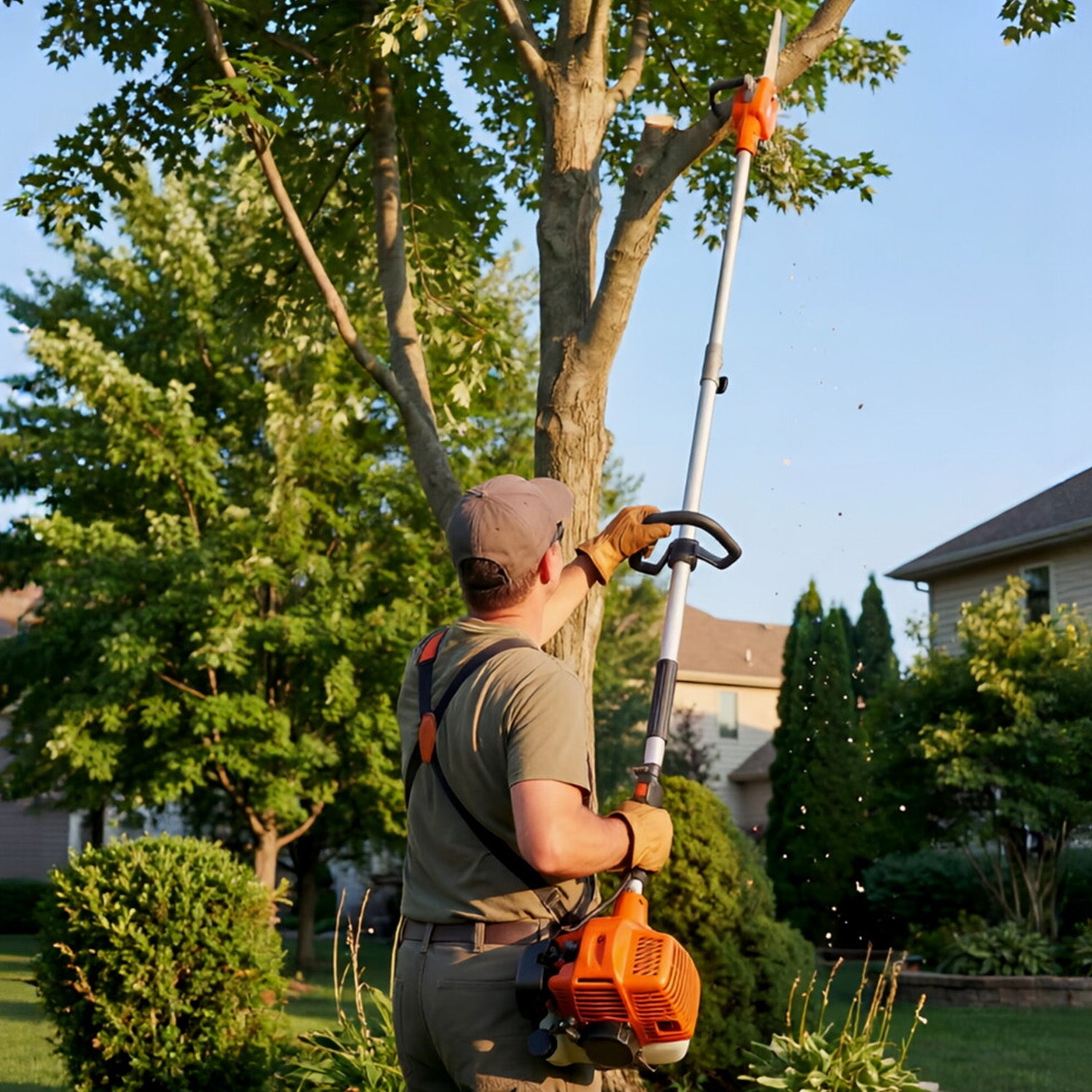 Garvee 52cc Gas Pole Saw, 12" Bar 2-Stroke Tree Pruner with 9.5 ft Extendable Reach, Anti-Vibration Handle, Auto Oiler, Aluminum Shaft for Tree Trimming