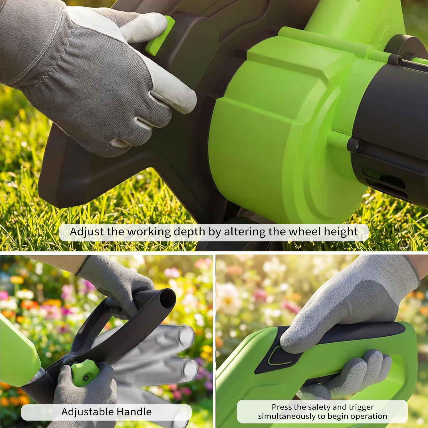 Garvee Cordless Lawn Edger 20V – 9-Inch Steel Blade, 4.0Ah Battery, Dual Wheels, Adjustable Depth for Driveway, Sidewalk & Garden, Light Green