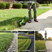 Garvee Cordless Lawn Edger 20V – 9-Inch Steel Blade, 4.0Ah Battery, Dual Wheels, Adjustable Depth for Driveway, Sidewalk & Garden, Light Green