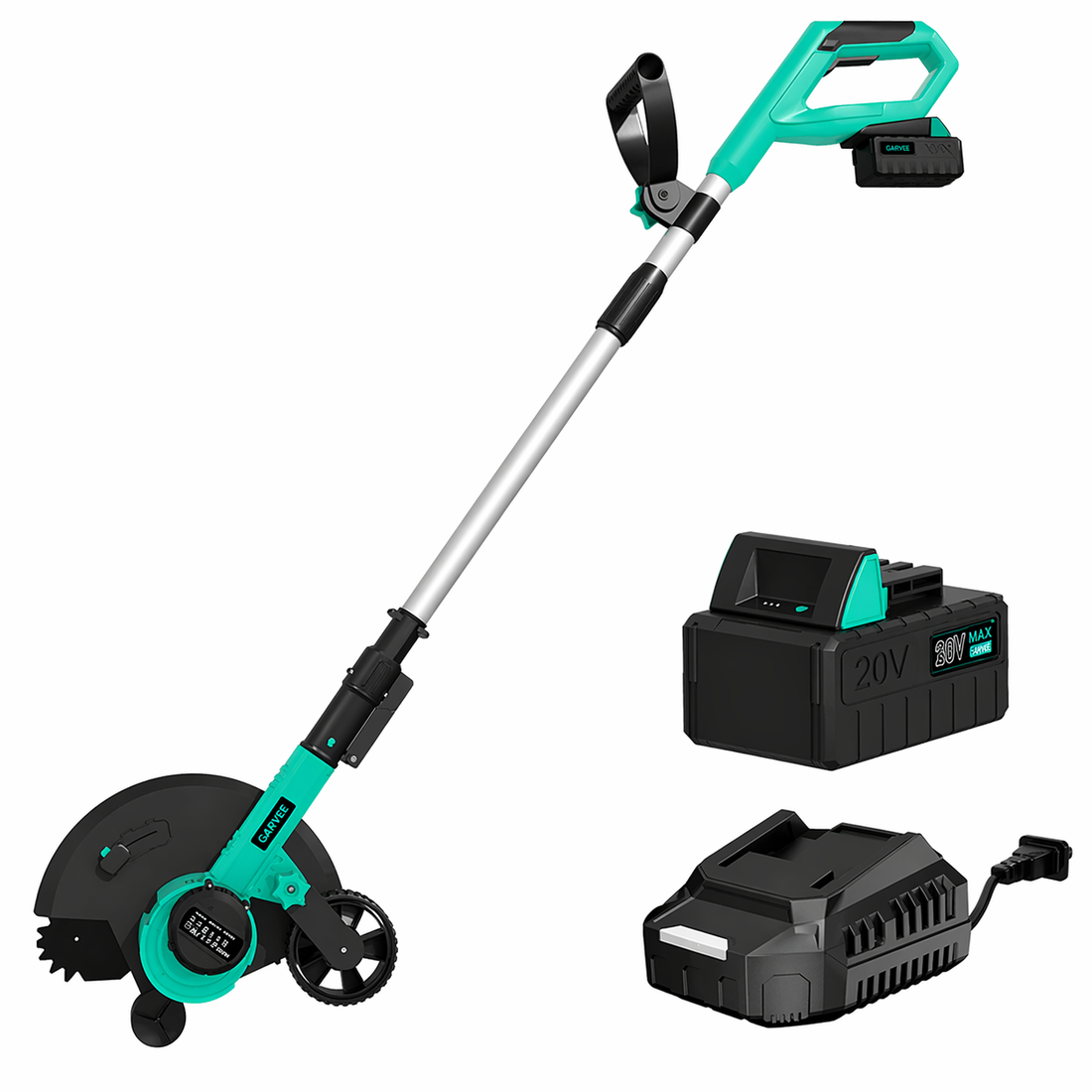 Garvee Cordless Lawn Edger 20V – 9-Inch Steel Blade, 4.0Ah Battery, Dual Wheels, Adjustable Depth for Driveway, Sidewalk & Garden, Green