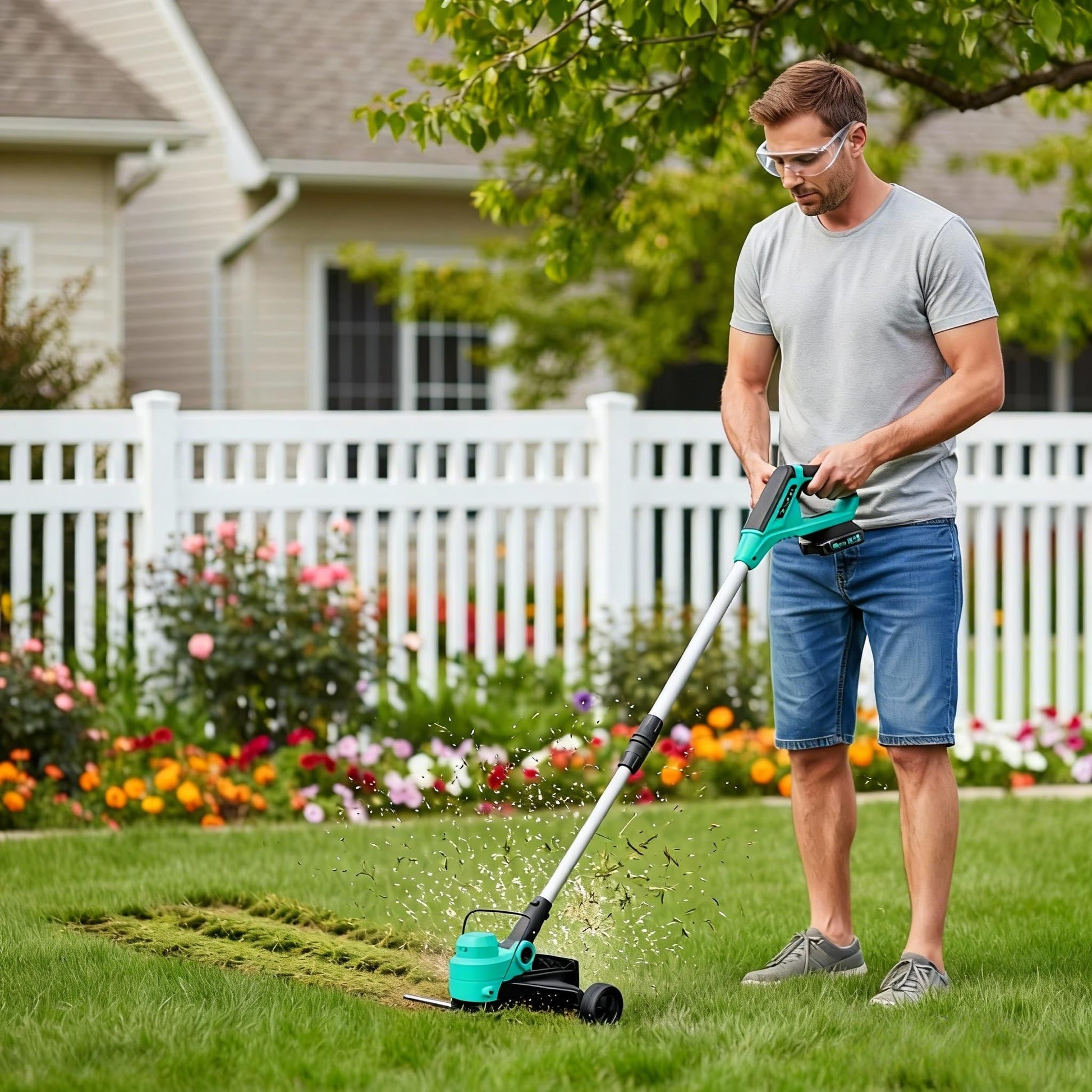 Garvee 20V Cordless String Trimmer, 12-Inch Grass Edger with 2.0Ah Battery & Charger, 8 Replacement Spools, Lightweight Electric Weed Wacker for Lawn, Patio & Garden, Black & Green