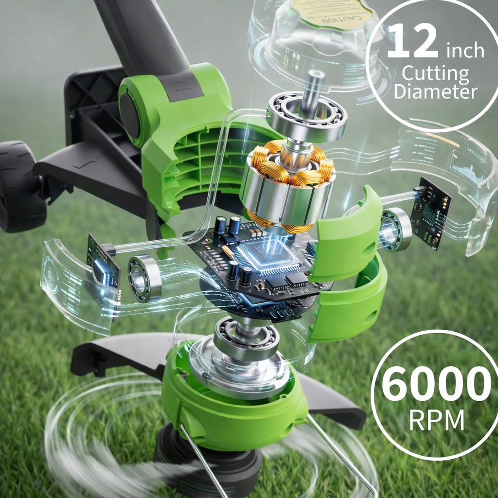 Garvee 20V Cordless String Trimmer, 12-Inch Lightweight Grass Trimmer with 2.0Ah Battery & Charger, 8 Replacement Spools, Portable Electric Weed Wacker for Lawn, Patio & Garden, Black & Green