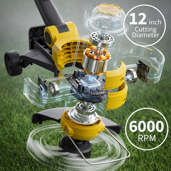 Garvee 20V Cordless String Trimmer, 12-Inch Cutting Path, 2.0Ah Battery & Charger Included, 8 Replacement Spools, Lightweight Electric Weed Wacker for Lawn & Garden, Black & Yellow