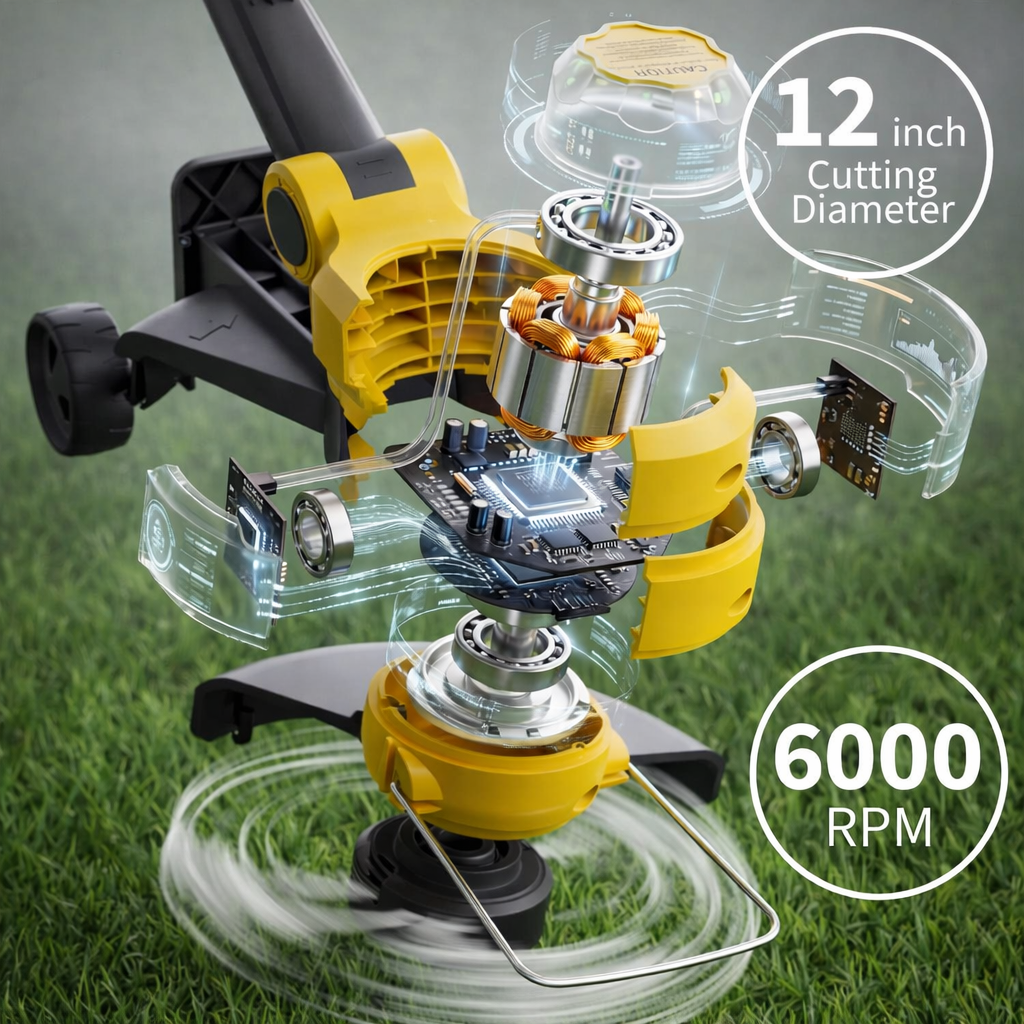 Garvee 20V Cordless String Trimmer, 12-Inch Cutting Path, 2.0Ah Battery & Charger Included, 8 Replacement Spools, Lightweight Electric Weed Wacker for Lawn & Garden, Black & Yellow