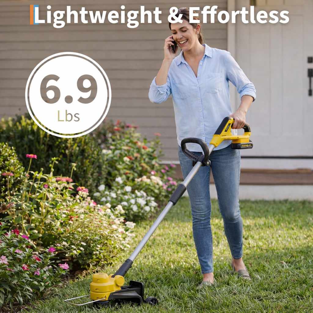 Garvee 20V Cordless String Trimmer, 12-Inch Cutting Path, 2.0Ah Battery & Charger Included, 8 Replacement Spools, Lightweight Electric Weed Wacker for Lawn & Garden, Black & Yellow