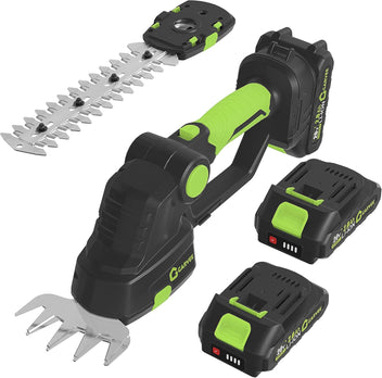 Garvee 2-in-1 Cordless Hedge Trimmer & Grass Shear, 20V Handheld Shrub & Lawn Edger, Dual Blades, 2 Batteries, Up to 120 Min Runtime, Lightweight Garden Trimmer